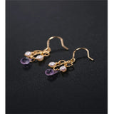 Amethyst Earrings Freshwater Pearl 14K Yellow Gold Women's Gemstones