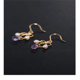 Amethyst Earrings Freshwater Pearl 14K Yellow Gold Women's Gemstones