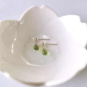 Green Peridot Water Drop Earrings 14k Filled Green Gems