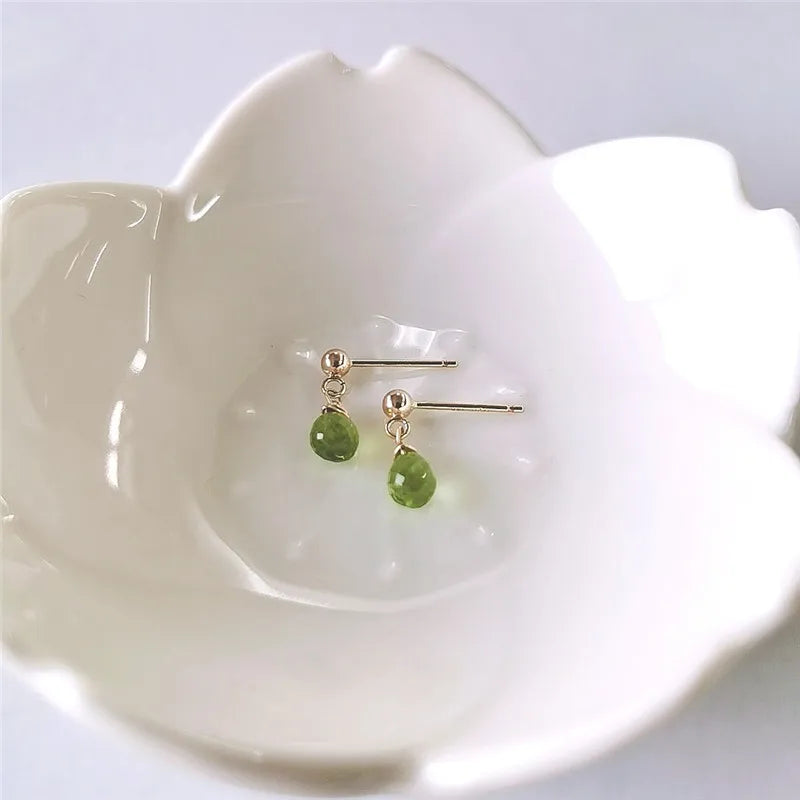 Green Peridot Water Drop Earrings 14k Filled Green Gems
