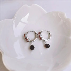 Red Garnet Water Drop Earrings, 925 Sterling Silver, Women