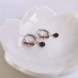 Red Garnet Water Drop Earrings, 925 Sterling Silver, Women