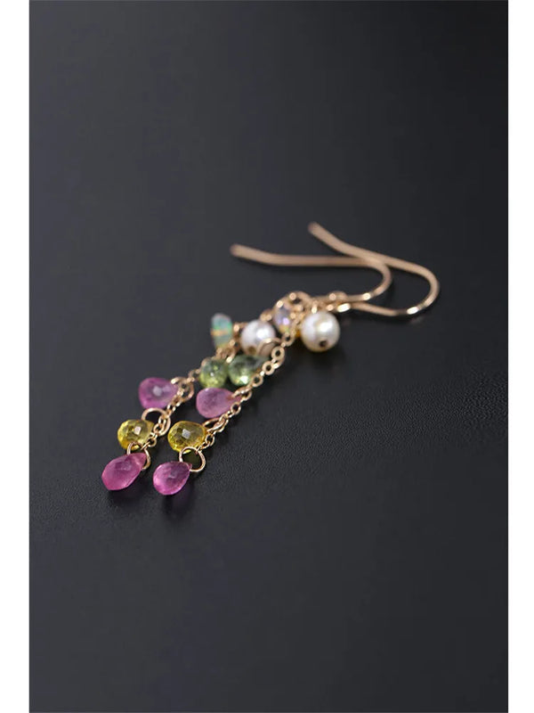Faceted Sapphire Earrings Yellow 14K Tassel Ear Line for Girlfriend