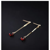 Faceted Water Drop Garnet Earrings 14K Gold Red Gemstone Customizable