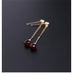Faceted Water Drop Garnet Earrings 14K Gold Red Gemstone Customizable