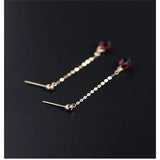 Faceted Water Drop Garnet Earrings 14K Gold Red Gemstone Customizable