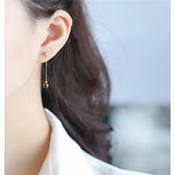 Faceted Water Drop Garnet Earrings 14K Gold Red Gemstone Customizable