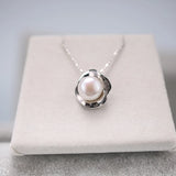 Freshwater Pearl Necklace 925 Silver Flower Pendant for Women