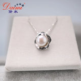 Freshwater Pearl Necklace 925 Silver Flower Pendant for Women