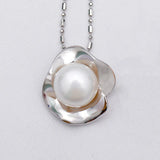 Freshwater Pearl Necklace 925 Silver Flower Pendant for Women
