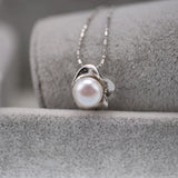 Freshwater Pearl Necklace 925 Silver Flower Pendant for Women
