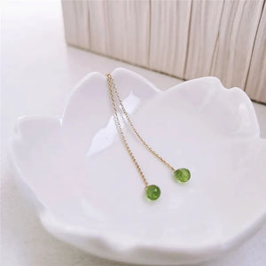 Green Peridot Long Earrings 14K Filled For Women Gift