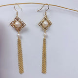 Hollow Freshwater Pearl Palace Retro Earrings Tassel Step Shaking Ear Hook