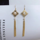 Hollow Freshwater Pearl Palace Retro Earrings Tassel Step Shaking Ear Hook