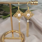 Hollow Freshwater Pearl Palace Retro Earrings Tassel Step Shaking Ear Hook