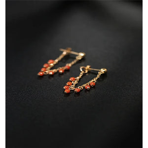 Liangshan South Red Agate Earrings Women's 14K Yellow Short Earrings Gift