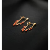 Liangshan South Red Agate Earrings Women's 14K Yellow Short Earrings Gift
