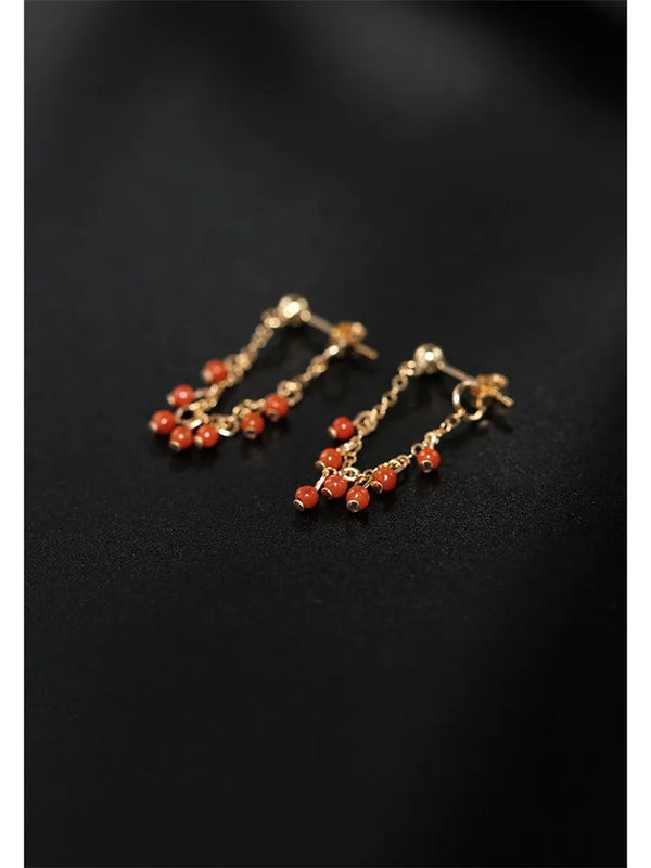 Liangshan South Red Agate Earrings Women's 14K Yellow Short Earrings Gift