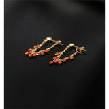Liangshan South Red Agate Earrings Women's 14K Yellow Short Earrings Gift