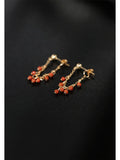 Liangshan South Red Agate Earrings Women's 14K Yellow Short Earrings Gift