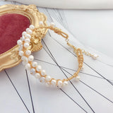 Natural Freshwater Pearl Bangle Bracelet 14K Plated Jewelry