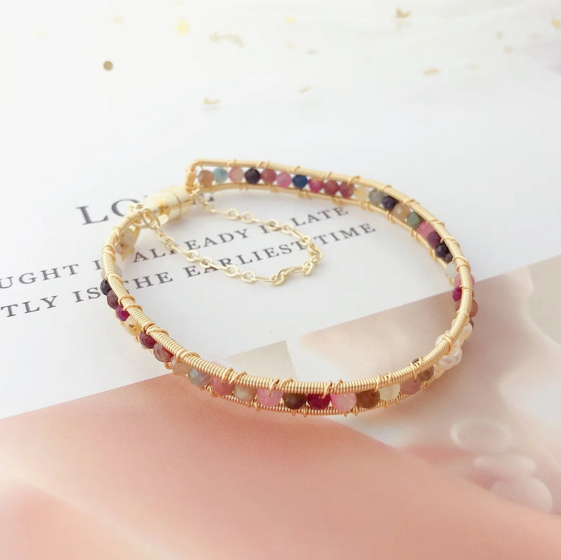 Natural Tourmaline Bangle Bracelet 14K Plated Jewelry Women Gift