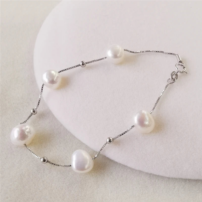 Baroque Pearl Bracelet 925 Sterling Silver Natural Freshwater Pearls For Women