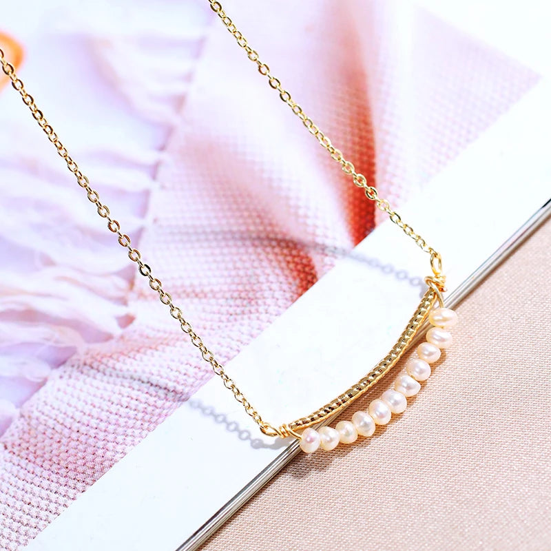 Baroque Pearl Pendant Necklace Crescent Design