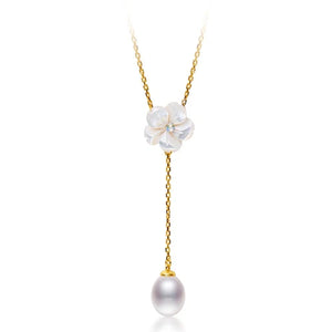 Romantic Peach Blossom S925 Sliver Necklace Pendant with Water Drop Pearl