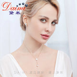 Romantic Peach Blossom S925 Sliver Necklace Pendant with Water Drop Pearl