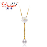 Romantic Peach Blossom S925 Sliver Necklace Pendant with Water Drop Pearl