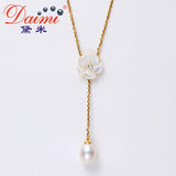 Romantic Peach Blossom S925 Sliver Necklace Pendant with Water Drop Pearl
