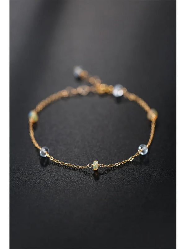 Starry Faceted Aquamarine Bracelet Yellow 14K Opal Bracelet Gift