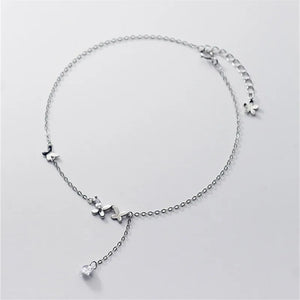 925 Silver Butterfly Flower Anklets Crystal Tassel Pendant Foot Jewelry