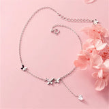 925 Silver Butterfly Flower Anklets Crystal Tassel Pendant Foot Jewelry