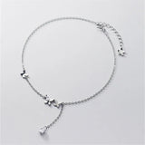 925 Silver Butterfly Flower Anklets Crystal Tassel Pendant Foot Jewelry