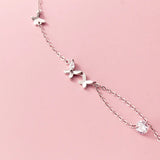 925 Silver Butterfly Flower Anklets Crystal Tassel Pendant Foot Jewelry
