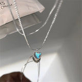 925 Silver Choker Necklace Double Layer Heart Pendant Charm