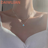 925 Silver Choker Necklace Double Layer Heart Pendant Charm