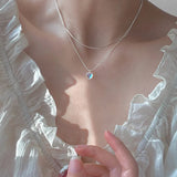 925 Silver Choker Necklace Double Layer Heart Pendant Charm