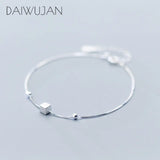 925 Silver Geometric Beads Box Chain Bracelet Women Adjustable Party Gift