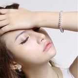 925 Silver Crystal Bracelet Full 5A Zircon Charm Bangles Wedding Jewelry
