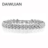 925 Silver Crystal Bracelet Full 5A Zircon Charm Bangles Wedding Jewelry