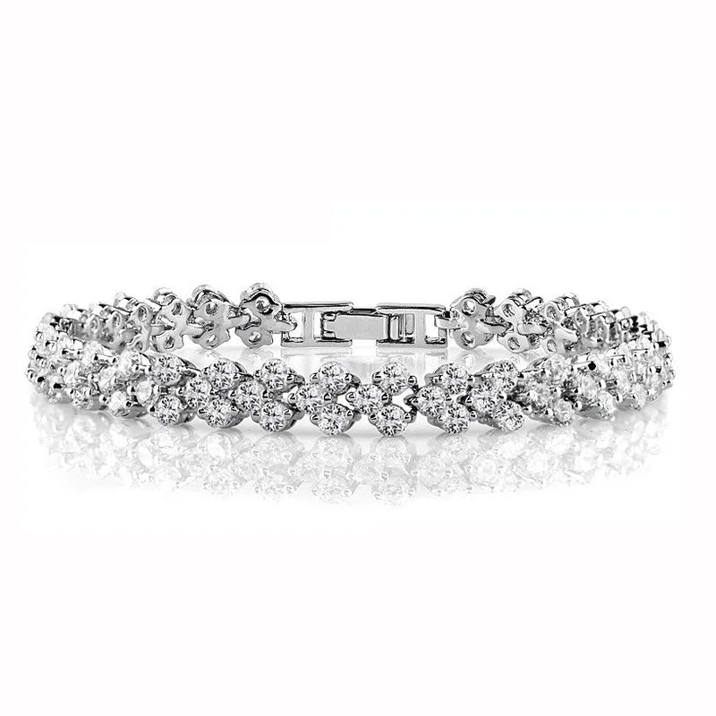 925 Silver Crystal Bracelet Full 5A Zircon Charm Bangles Wedding Jewelry