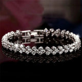 925 Silver Crystal Bracelet Full 5A Zircon Charm Bangles Wedding Jewelry