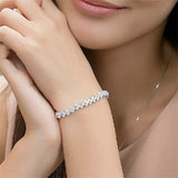 925 Silver Crystal Bracelet Full 5A Zircon Charm Bangles Wedding Jewelry