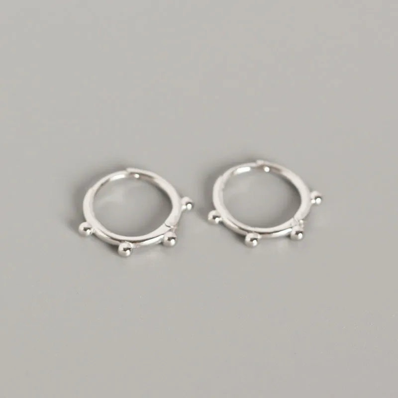 925 Silver Small Beads Hoop Earrings Geometric Ear Clip