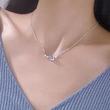925 Silver Moon Crystal Necklace Zircon Star Pendant Jewelry