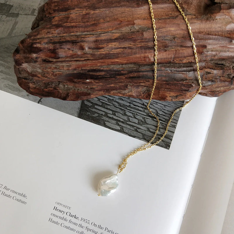 925 Silver Natural Pearl Pendant Baroque Choker Necklace for Women
