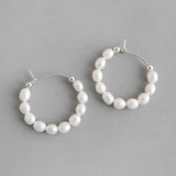 925 Silver Pearl Earrings Freshwater Beaded Hoop Females